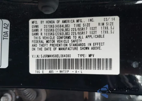 2014 Honda Cr-V Ex из США, поврежденный, VIN 5J6RM4H58EL064080